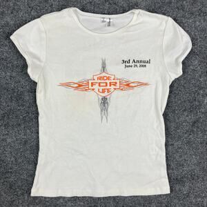 District Threads T-Shirt Womens M White Ride for Life 2008 Biker Graphic